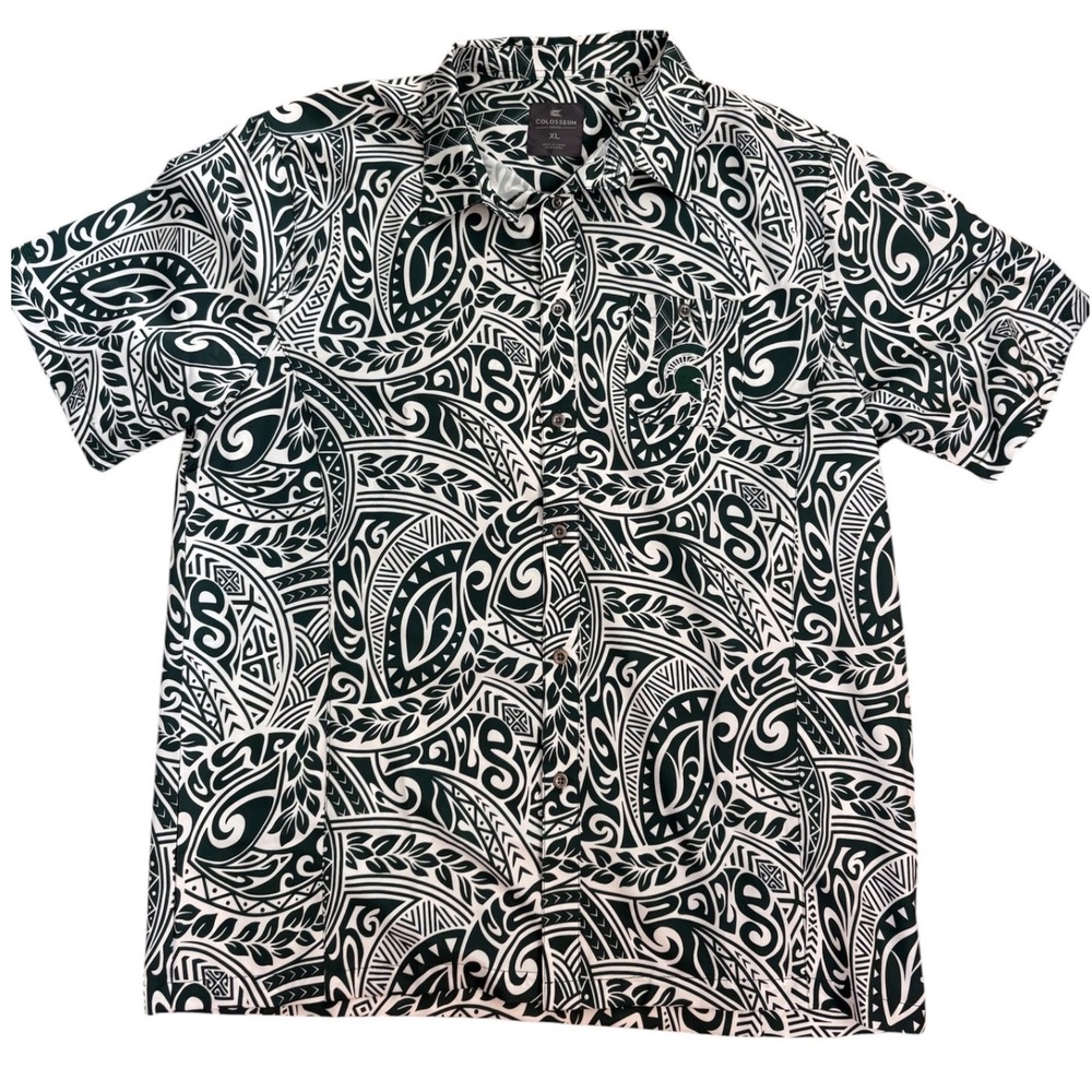 Colosseum NWOT Mens Michigan State Spartans XL Tribal Aloha Button Down Shirt